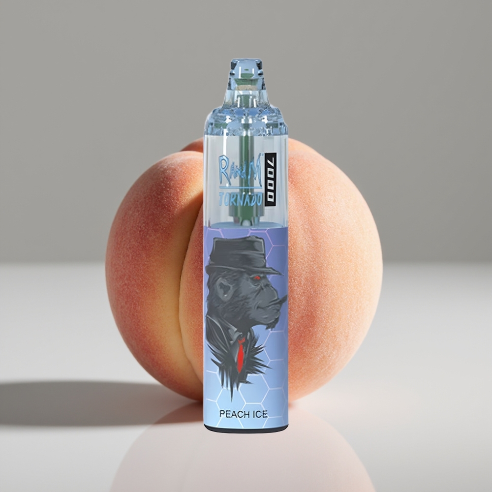 RandM Fumot Tornado 7000 Puffs سيجارة إلكترونية للاستخدام مرة واحدة Peach Ice - 14ML السائل الإلكتروني, 850MAH, Mesh Coil, Type-C, RGB