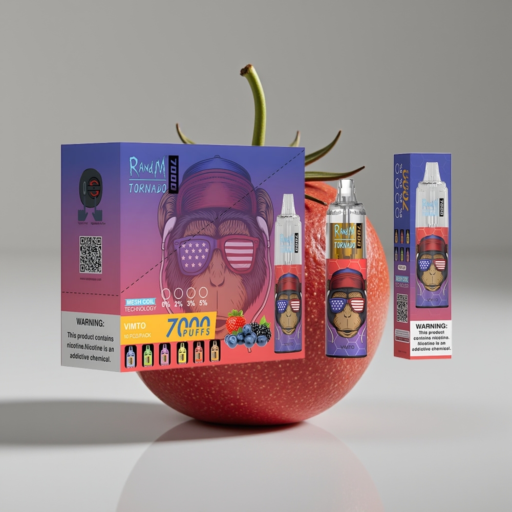 RandM Fumot Tornado 7000 Puffs سيجارة إلكترونية للاستخدام مرة واحدة Vimto Flavor – 14ML E-liquid, 850MAH, Mesh Coil, Type-C, RGB