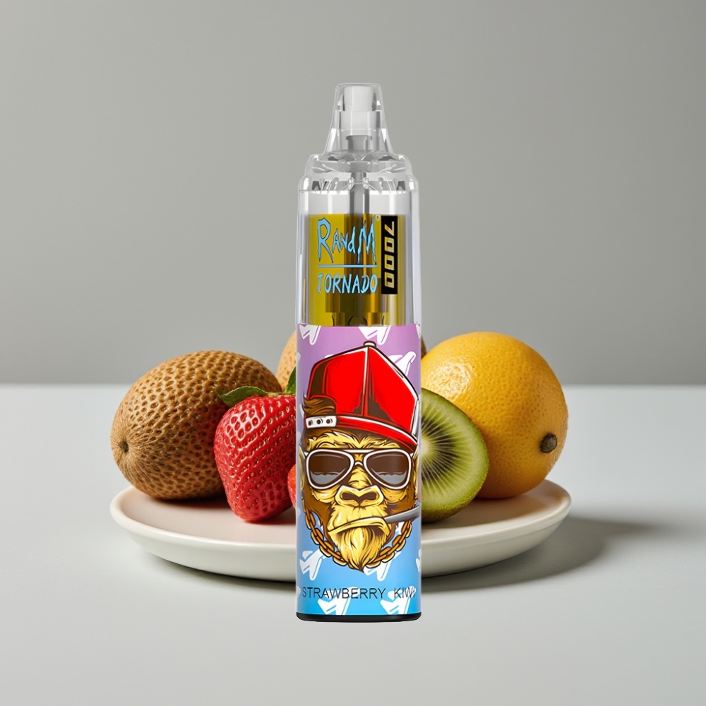 RandM Fumot Tornado 7000 سيجارة إلكترونية للاستخدام مرة واحدة Strawberry Kiwi - 7000 Puffs - 14ML - Mesh Coil - Air-Adjustable