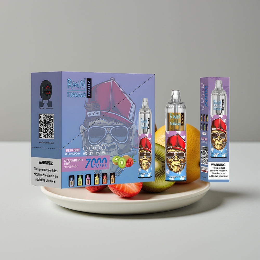 RandM Fumot Tornado 7000 سيجارة إلكترونية للاستخدام مرة واحدة Strawberry Kiwi - 7000 Puffs - 14ML - Mesh Coil - Air-Adjustable