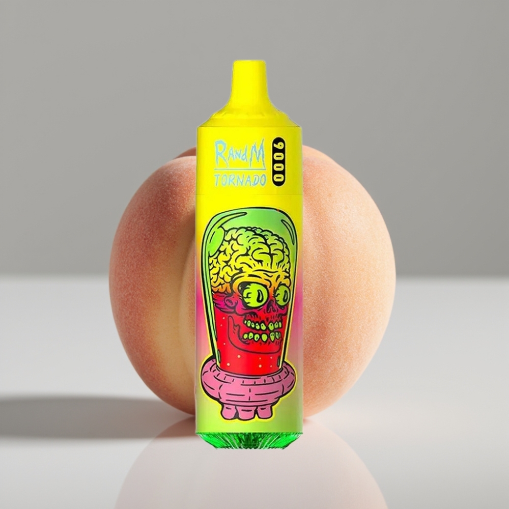 RandM Fumot Tornado 9000 Puffs شيشة إلكترونية 18 مل نكهة خوخ صيفي مثلج مع شاشة RGB وبطارية قابلة للشحن