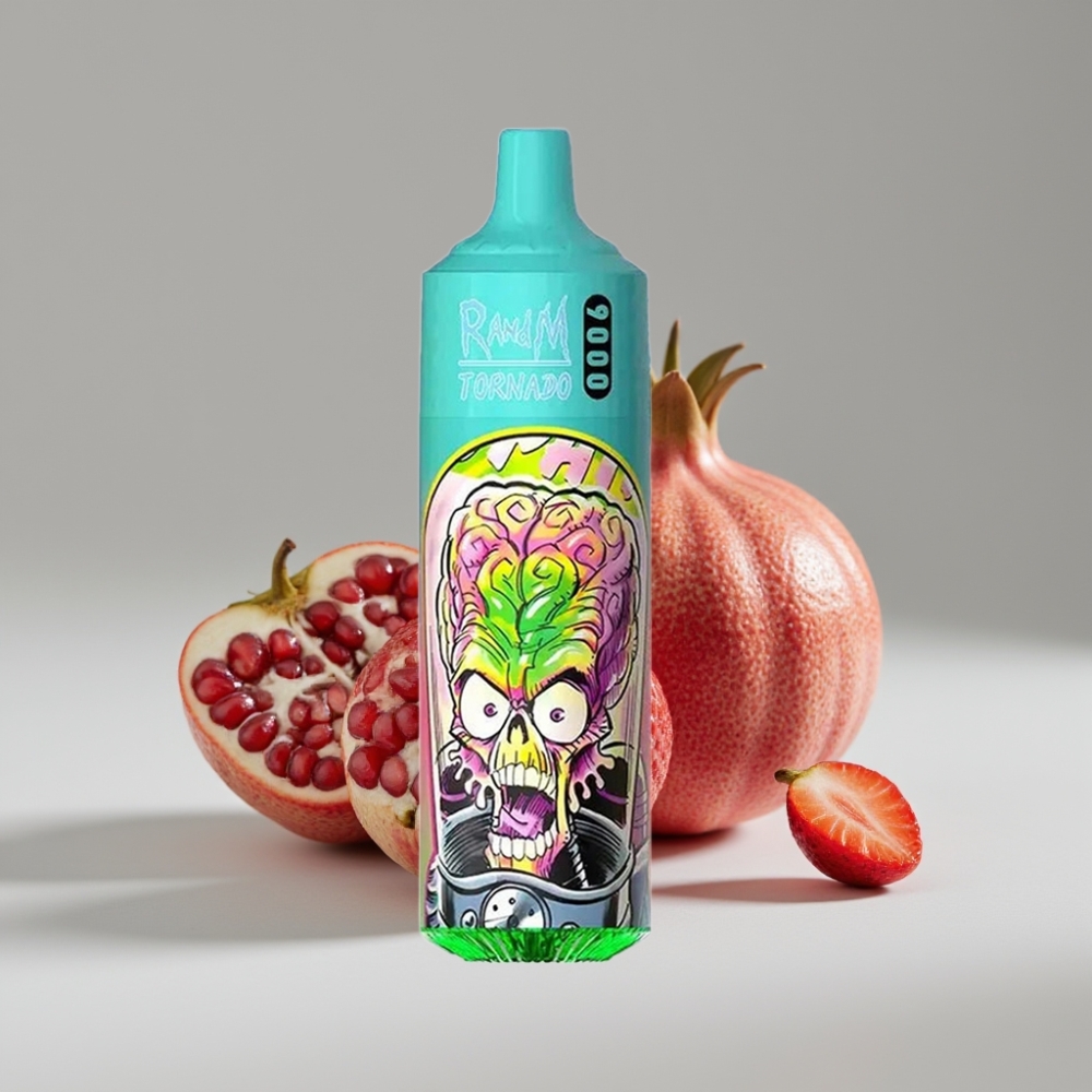 RandM Fumot Tornado 9000 Puffs 18mL 850mAh Mesh Coil Strawberry Pomegranate سيجارة إلكترونية للاستخدام مرة واحدة