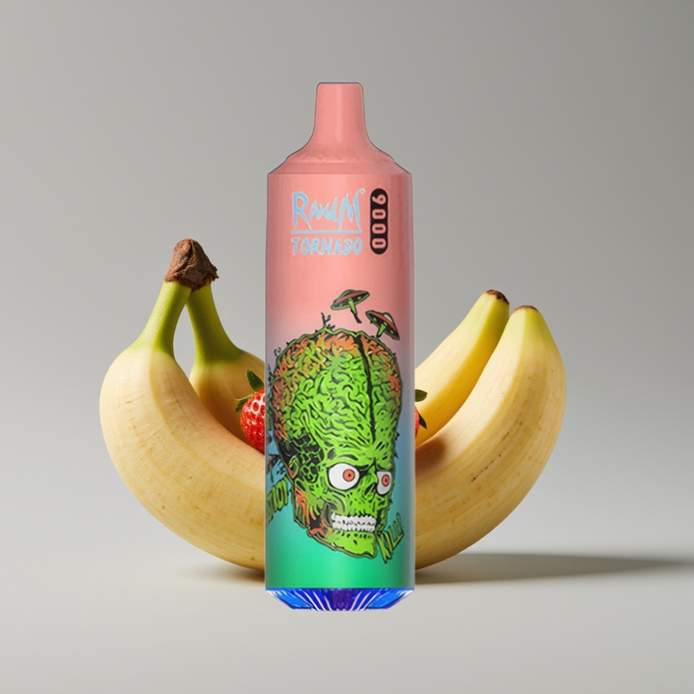 RandM Fumot Tornado 9000 Puffs 18mL Mesh Coil Strawberry Banana سيجارة إلكترونية للاستخدام مرة واحدة