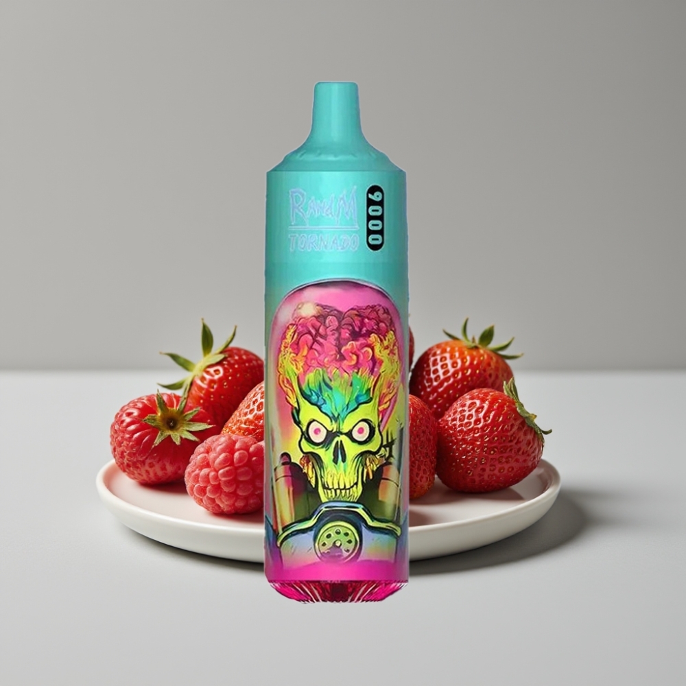 RandM Fumot Tornado 9000 Puffs 18mL Mesh Coil Strawberry Raspberry سيجارة إلكترونية للاستخدام مرة واحدة
