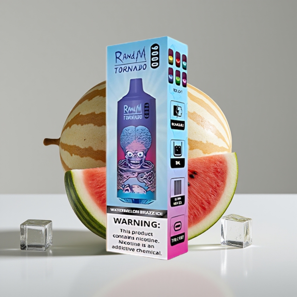 RandM Fumot Tornado 9000 Puffs Vape Disposable - بطيخ براز آيس - شاشة RGB - 18 مل - ملف شبكي