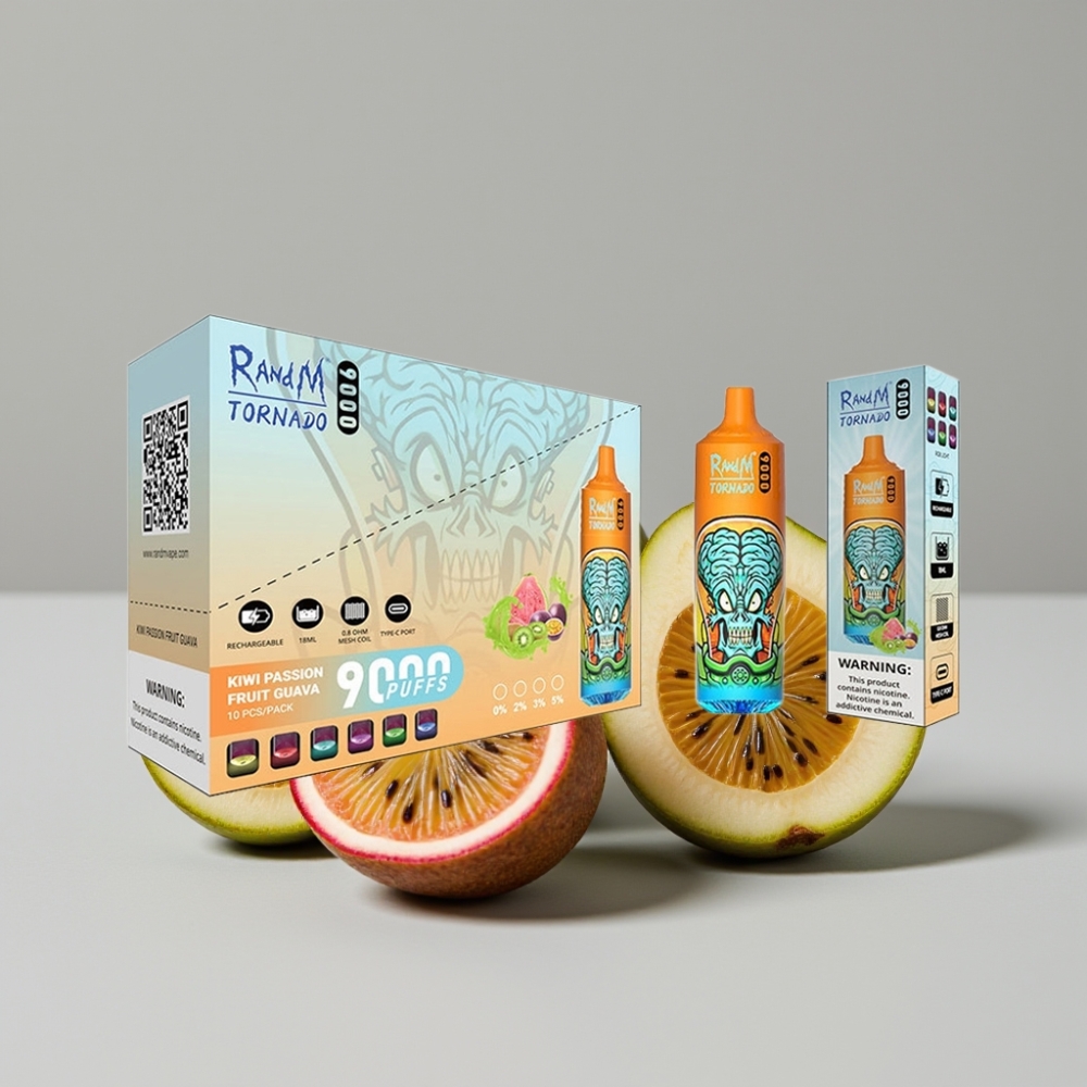 RandM Tornado 9000 Puffs سيجارة إلكترونية للاستخدام مرة واحدة - 18mL - Mesh Coil - Kiwi Passion Fruit Guava