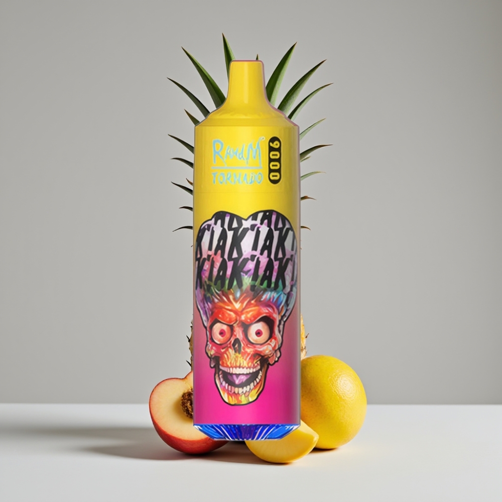 RandM Tornado 9000 Puffs سيجارة إلكترونية للاستخدام مرة واحدة - خوخ مانجو أناناس (Peachy Mango Pineapple) - 18mL - شاشة RGB - ملف شبكي
