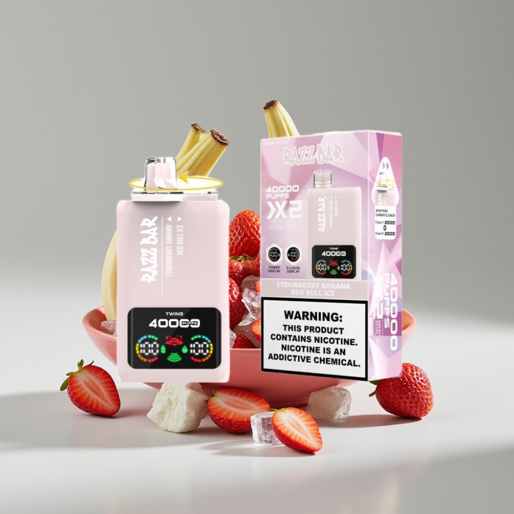 Razz Bar 40000 Puffs شريط توت وموز وريد بول آيس بخاخ يعمل بشاشة وملف شبكي 1.0Ω×2 وبطارية 650 مAh