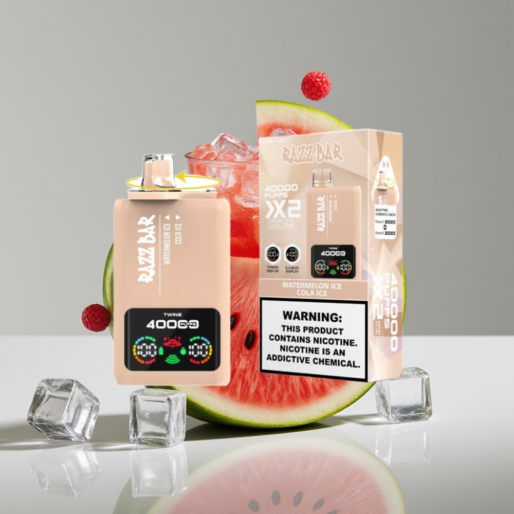 Razz Bar 40000 Puffs سيجارة إلكترونية للاستخدام مرة واحدة شاشة عرض - بطارية 650 مللي أمبير - بطيخ مثلج & كولا مثلج