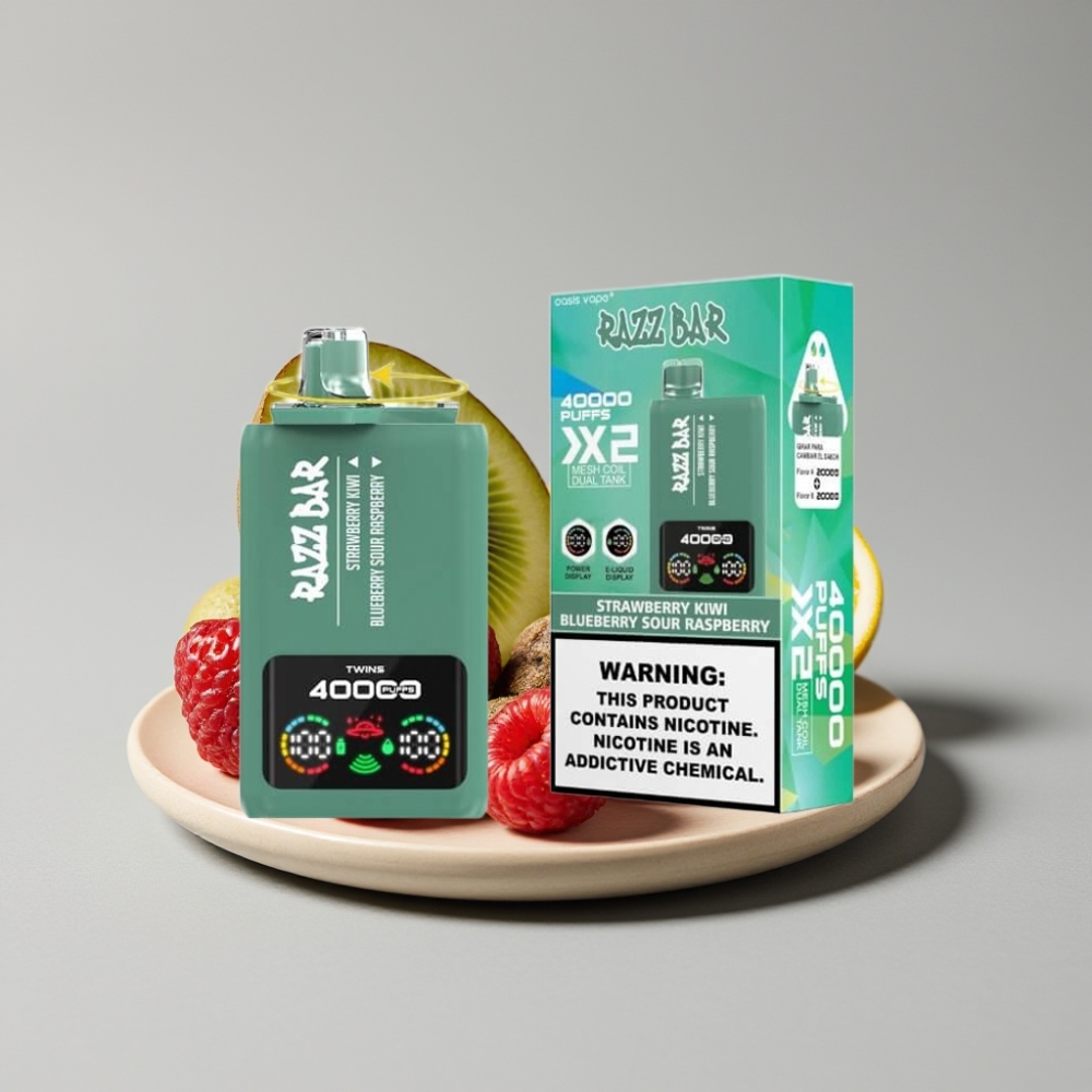 Razz Bar 40000 Puffs سيجارة إلكترونية للاستخدام مرة واحدة شريط التوت البري والفراولة والكيوي - شاشة عرض - 650 مللي أمبير - منفذ Type-C