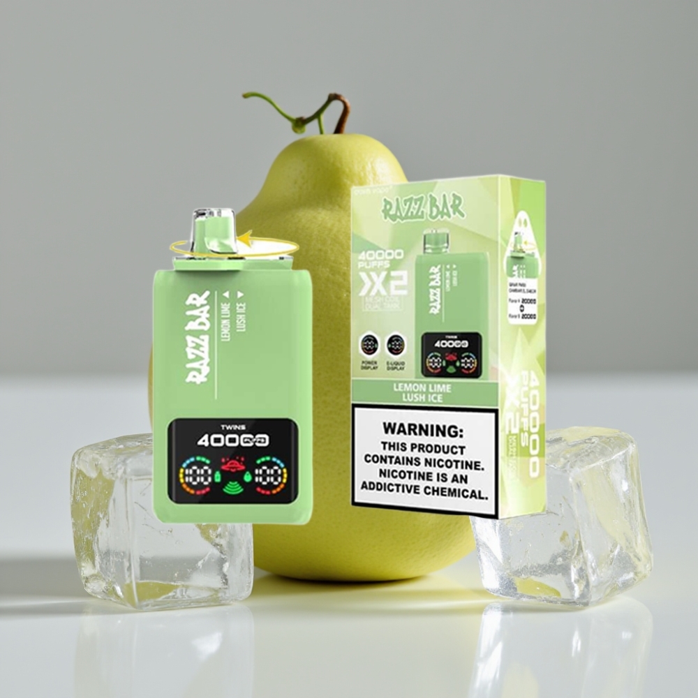 Razz Bar 40000 Puffs سيجارة إلكترونية للاستخدام مرة واحدة - شاشة عرض - ليمون لايم & لوش آيس - 650 مللي أمبير - منفذ Type-C