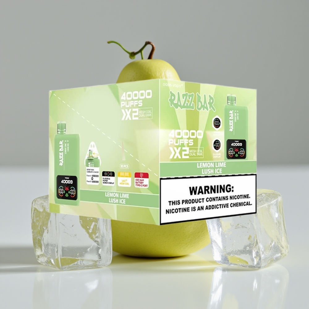 Razz Bar 40000 Puffs سيجارة إلكترونية للاستخدام مرة واحدة - شاشة عرض - ليمون لايم & لوش آيس - 650 مللي أمبير - منفذ Type-C