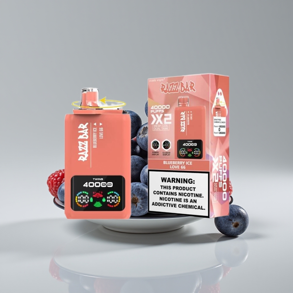 Razz Bar 40000 Puffs سيجارة إلكترونية للاستخدام مرة واحدة شاشة عرض - توت أزرق جليدي & LOVE 66 - 650 مAh