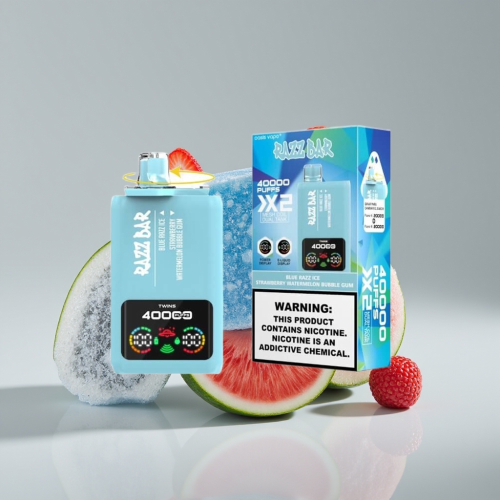 Razz Bar 40000 Puffs شريط توت أزرق مثلج - فراولة بطيخ علكة شاشة طاقة شحن Type-C