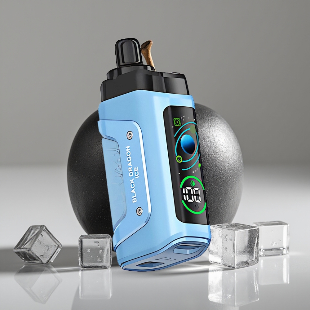 Razz Bar 45000 Puffs سيجارة إلكترونية للاستخدام مرة واحدة تنين أسود مثلج - 1.0 Ohm Mesh Coil - Type-C شاحن