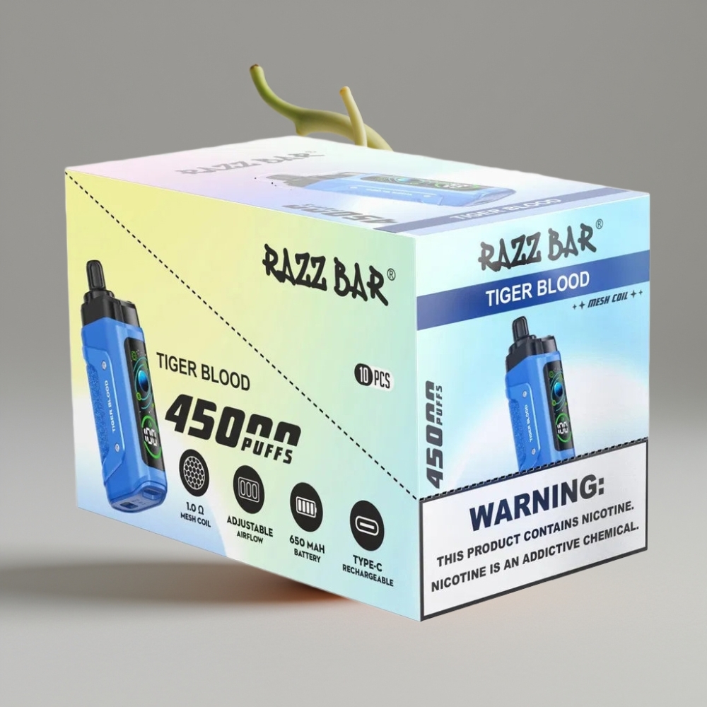 Razz Bar 45000 Puffs سيجارة إلكترونية للاستخدام مرة واحدة دم النمر - 1.0 Ohm Mesh - Type-C - 20 mg/ml