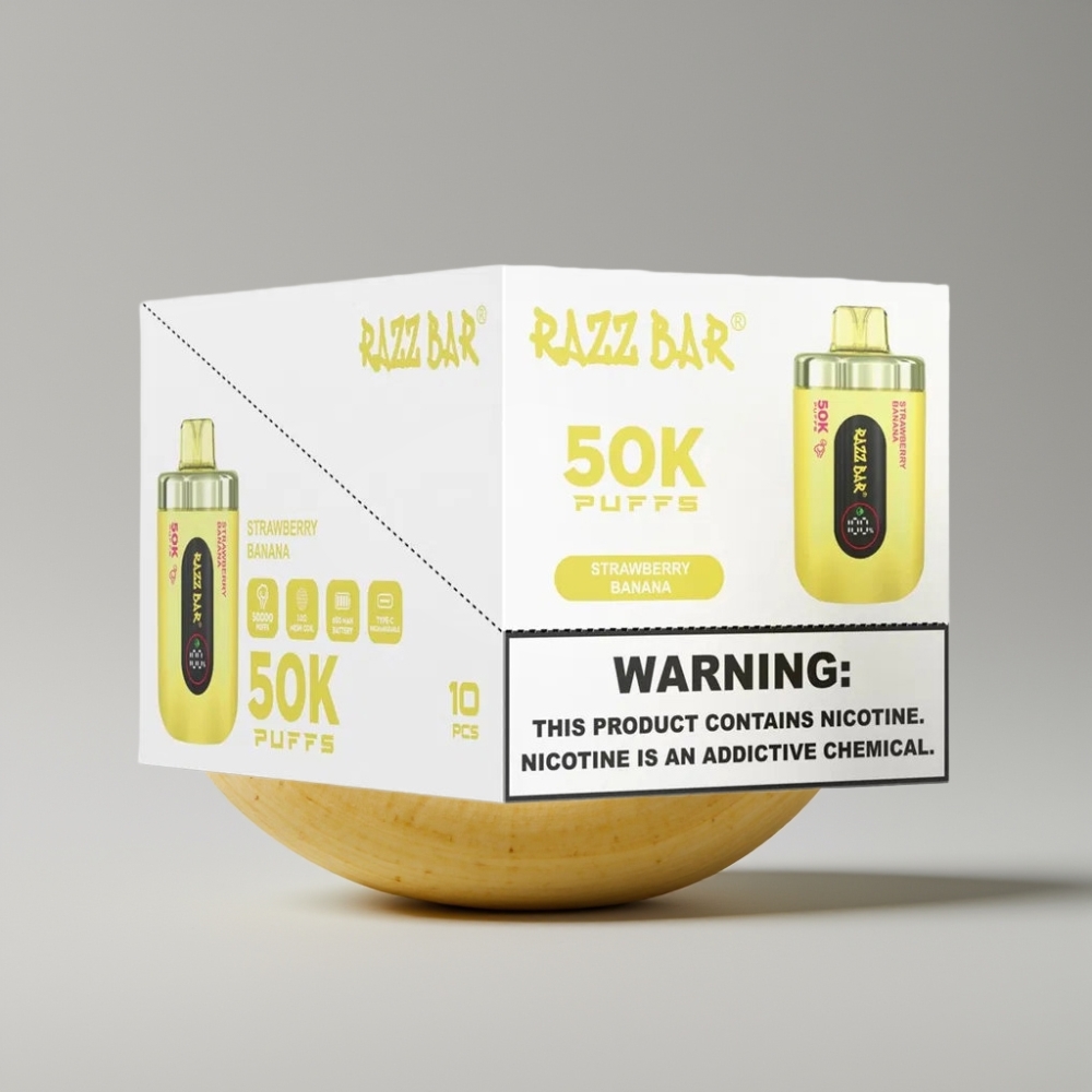 Razz Bar 50K Puffs سيجارة إلكترونية للاستخدام مرة واحدة فراولة موز - 50000 نفخة، 650 ملي أمبير، شحن Type-C، 2% نيكوتين