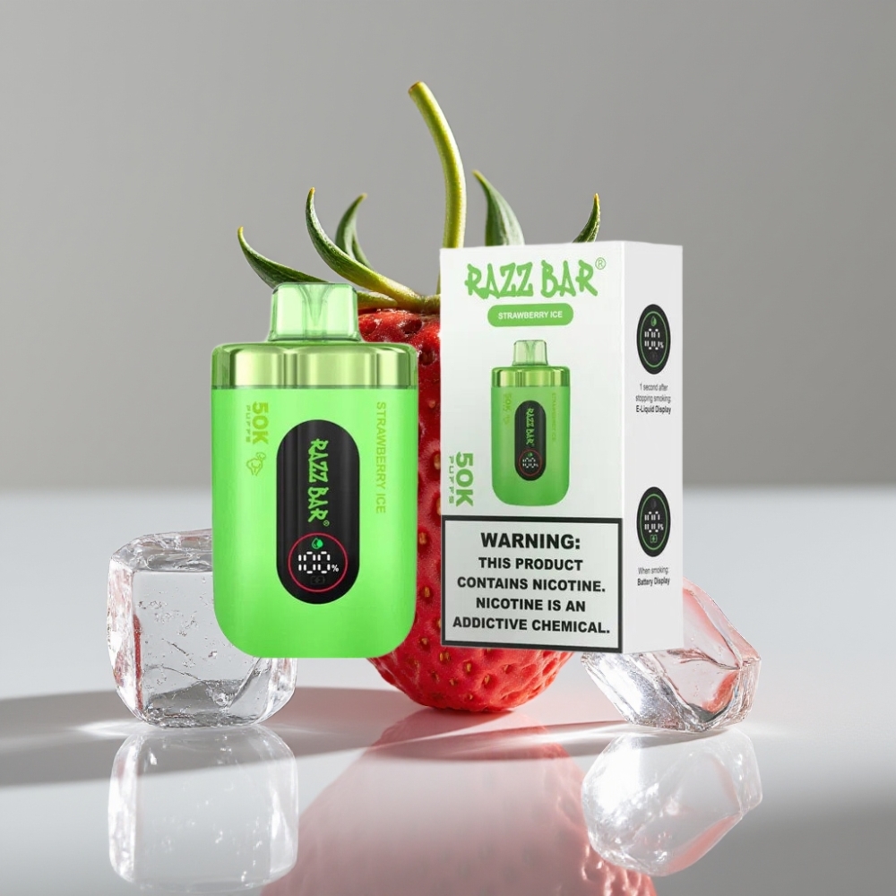 Razz Bar 50K Puffs سيجارة إلكترونية للاستخدام مرة واحدة - فراولة آيس - 650 مAh بطارية - 2% نيكوتين - Type-C شحن