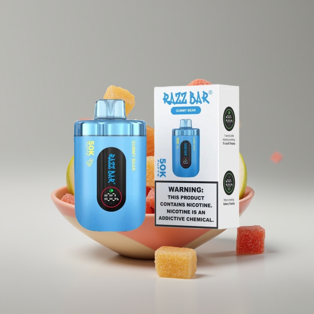 Razz Bar 50K Puffs سيجارة إلكترونية للاستخدام مرة واحدة بنكهة الدببة الصمغية - 650 مAh بطارية قابلة لإعادة الشحن Type-C