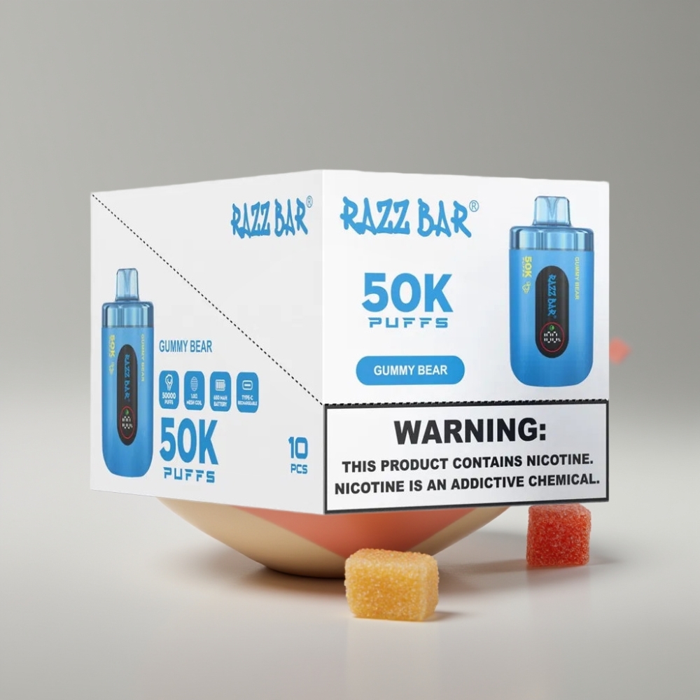 Razz Bar 50K Puffs سيجارة إلكترونية للاستخدام مرة واحدة بنكهة الدببة الصمغية - 650 مAh بطارية قابلة لإعادة الشحن Type-C