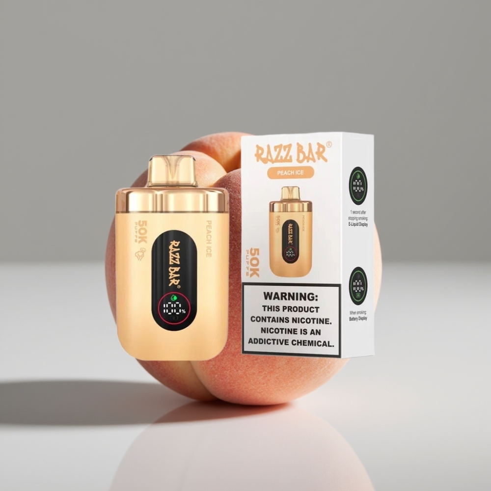Razz Bar 50K Puffs سيجارة إلكترونية للاستخدام مرة واحدة Peach Ice - 50000 Puffs, 650mAh, Type-C, 2% Nicotine