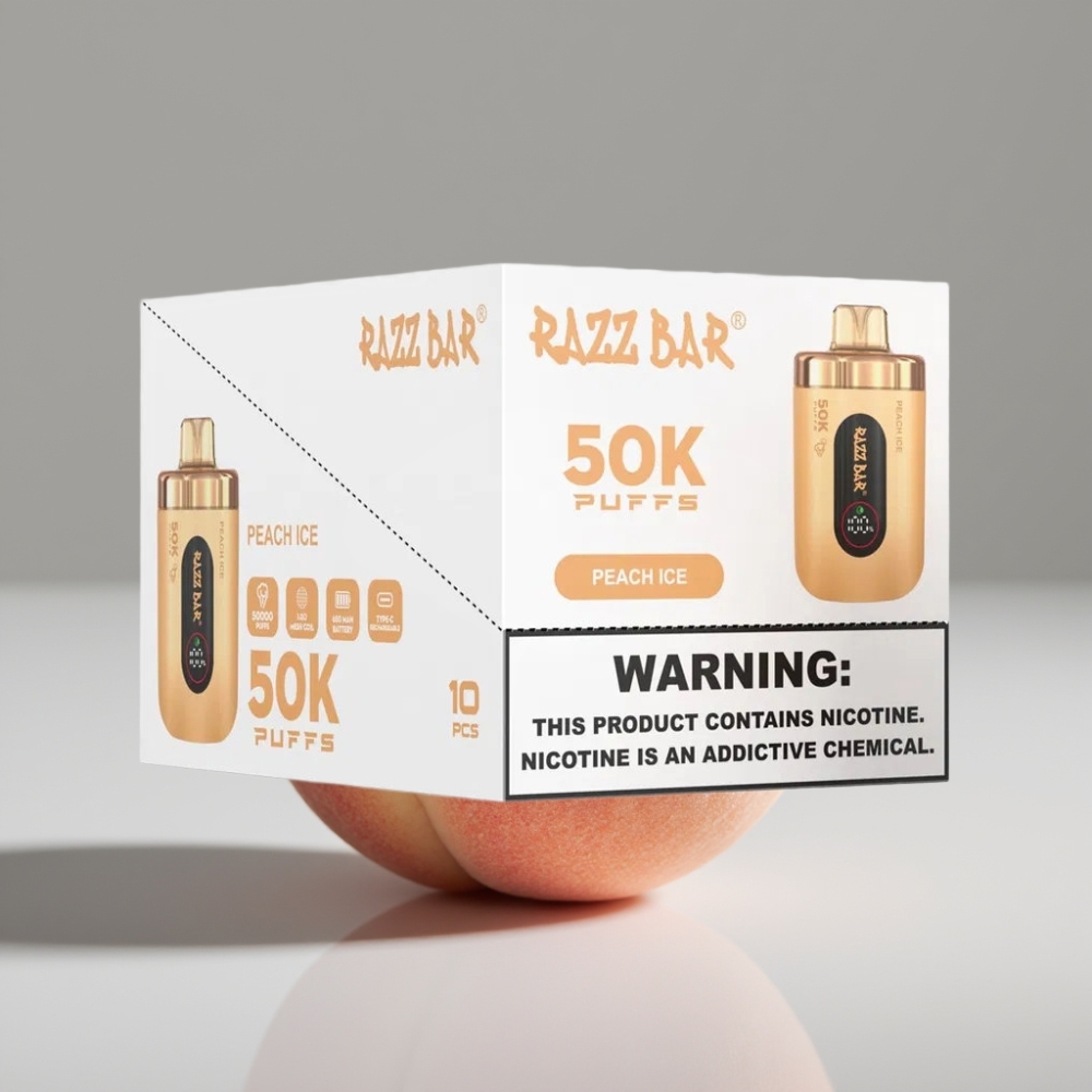 Razz Bar 50K Puffs سيجارة إلكترونية للاستخدام مرة واحدة Peach Ice - 50000 Puffs, 650mAh, Type-C, 2% Nicotine
