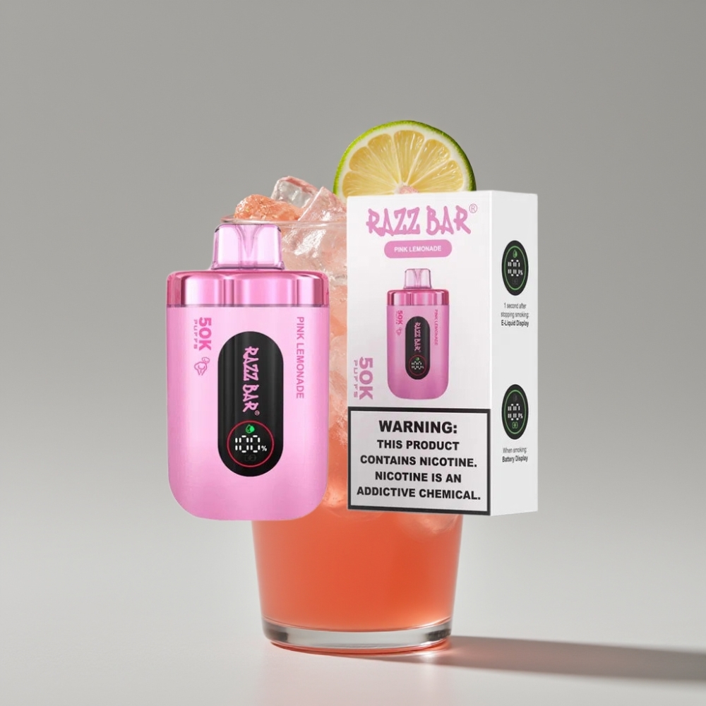 Razz Bar 50K Puffs سيجارة إلكترونية للاستخدام مرة واحدة Pink Lemonade - 650 Mah Battery - Type-C Rechargeable - 2% Nicotine
