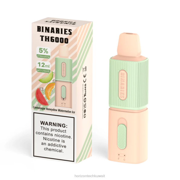 HorizonTech Binaries Cabin th6000 القابل للتصرف 12 مل - Horizon Tech Vape 2R8L107 الشمام، المن، البطيخ، الجليد